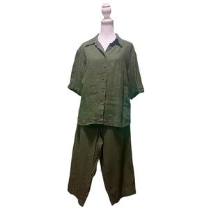 Harve Bernard Camp Shirt & Crop Pants Linen Set